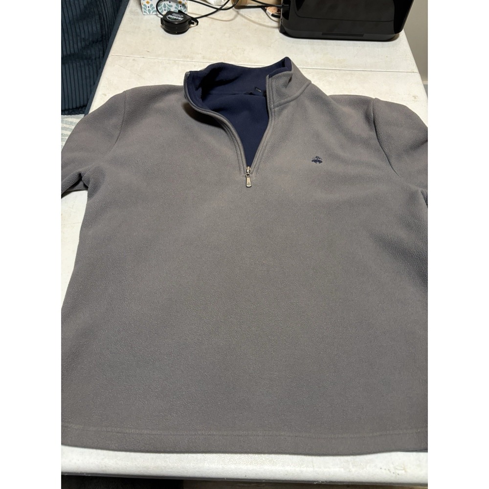 Brooks Brothers 1/4 Zip Fleece Jacket Mens XL Gray Pullover Navy Blue Logo